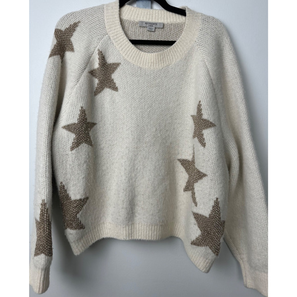AllSaints Sweaters - All Saints Star Tinsel Jumper Sweater Women L Wool Alpaca Ivory Gold Metalli D39